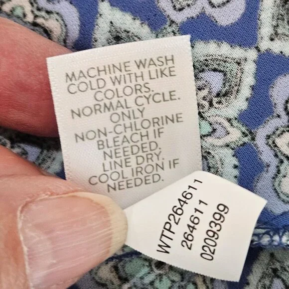 J. Jill Tunic Top XL Blue & Green Floral Paisley Crinkle Flounce Sleeve - Picture 8 of 11